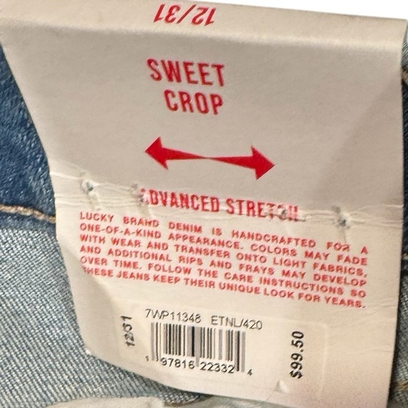 LUCKY BRAND Sweet Mid Rise Crop Jean Denim Advanced Stretch Light Wash NWT 12/31 - Picture 6 of 16